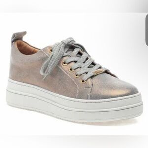 J Slides Women's Silver Platform genuine leather Sneakers